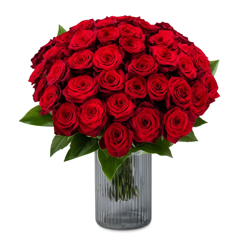 Luxurious Red Rose Bouquet with Ferrero Chocolates & Elegant Vase