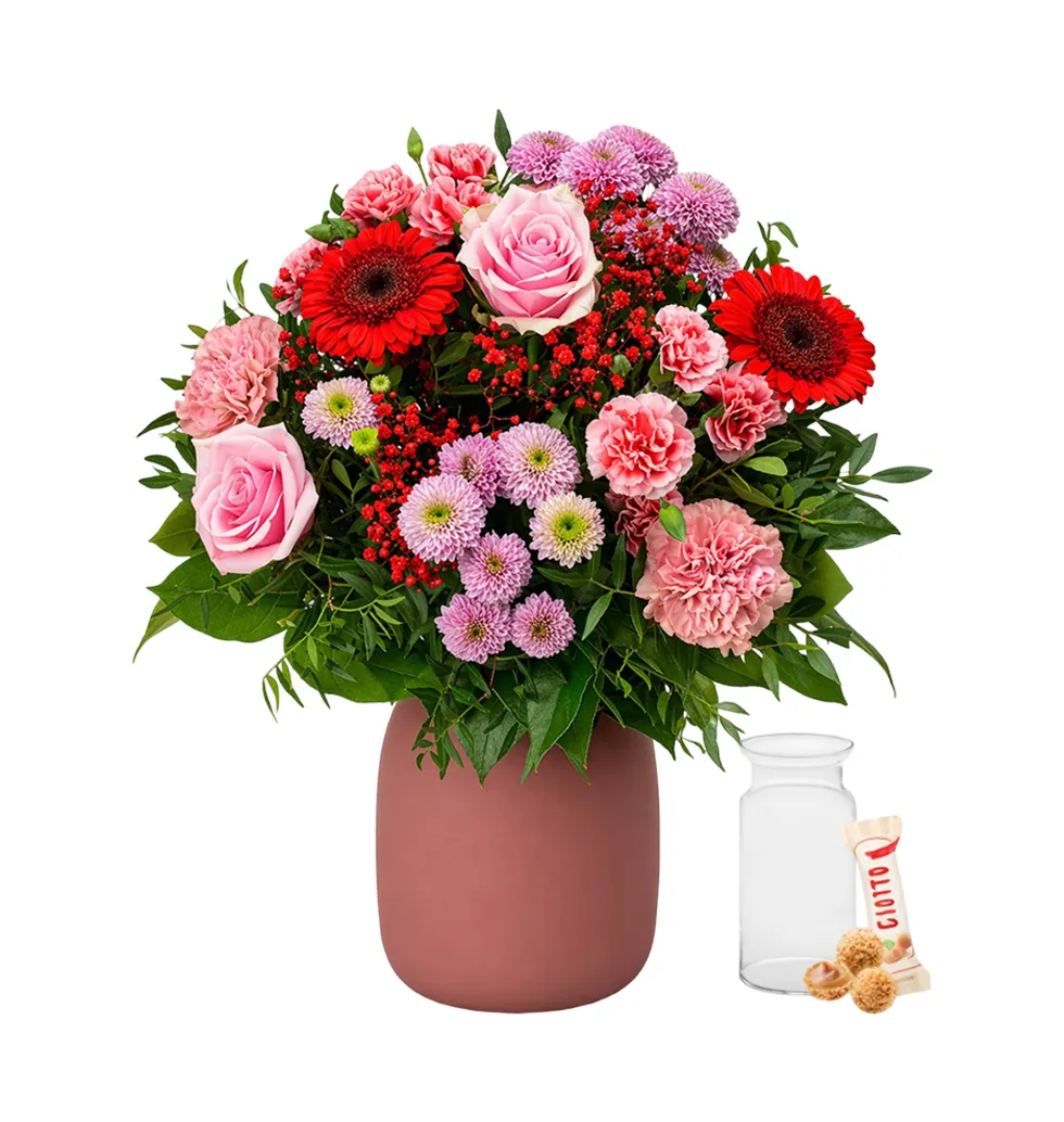 Lovely Bouquets with Vase and Chocolate